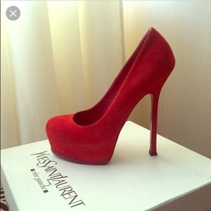 Sz. 38 Red Suede YSL Tribute Pumps